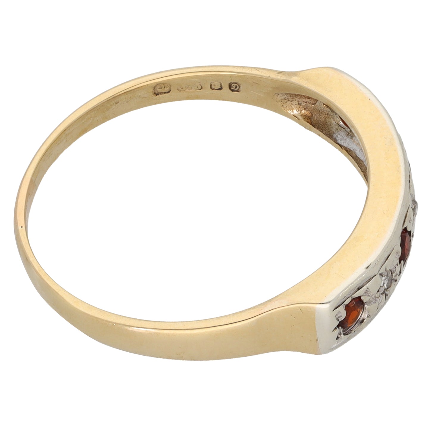 9ct Gold Garnet & 0.03ct Diamond Half Eternity Ring Size S