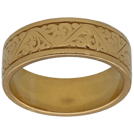 22ct Gold Patterned Wedding Ring Size L