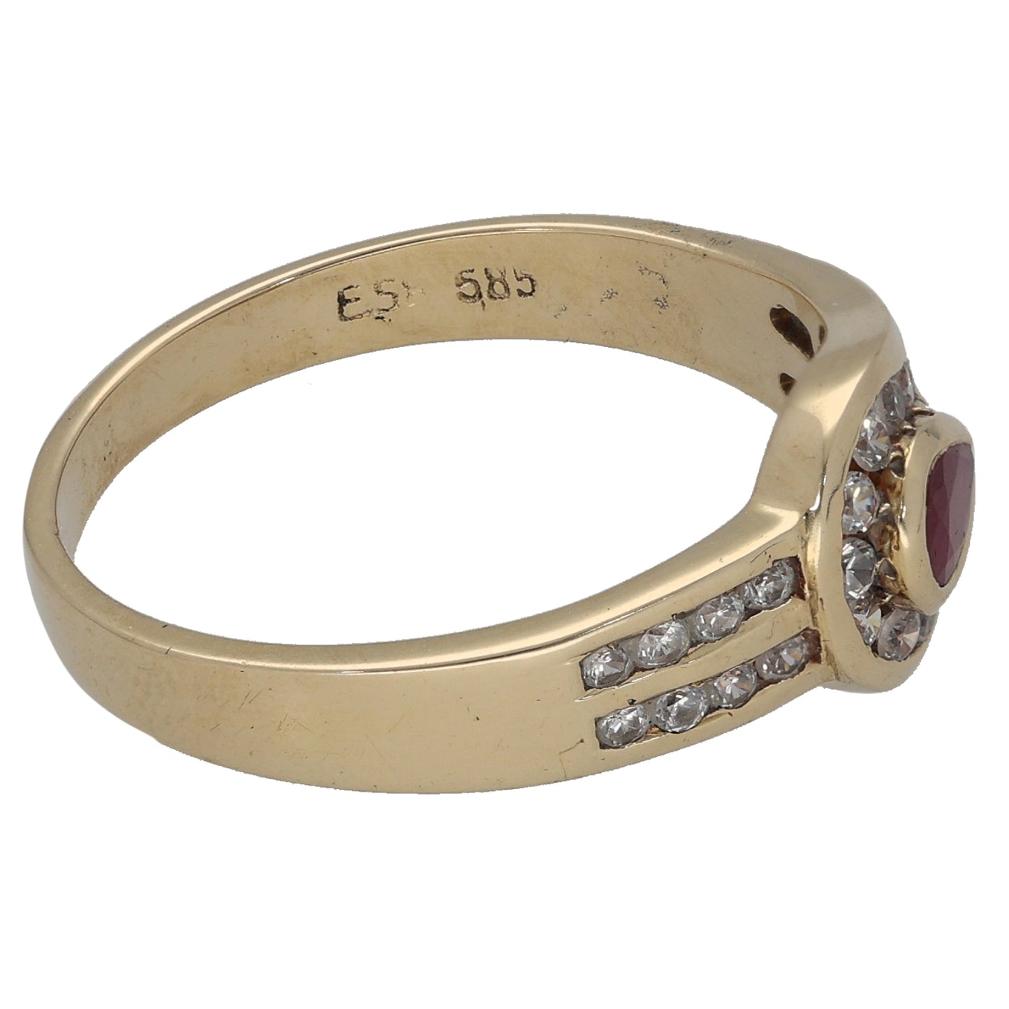 14ct Gold Ruby & Cubic Zirconia Dress/Cocktail Ring Size P