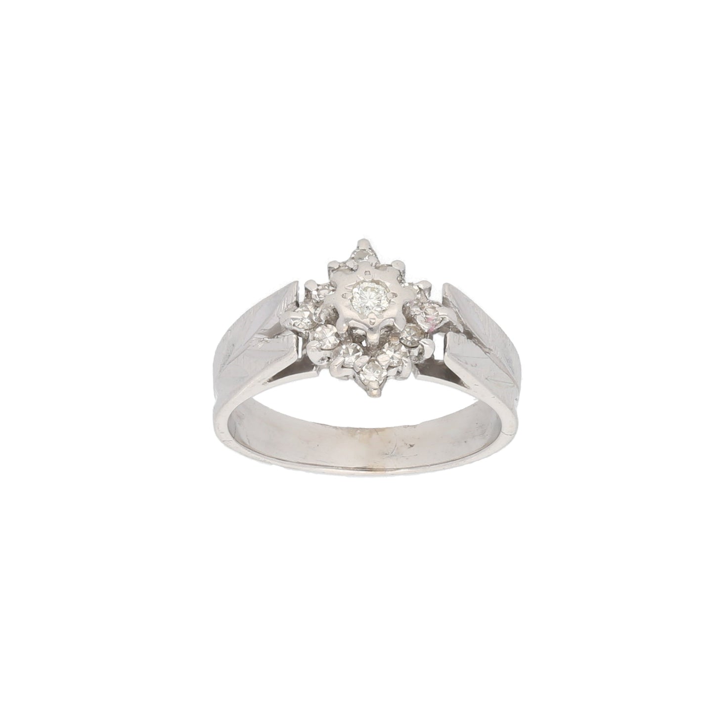18ct White Gold 0.04ct Round Cut Diamond & 0.02ct Round Cut Diamond Ladies Cluster Ring Size K