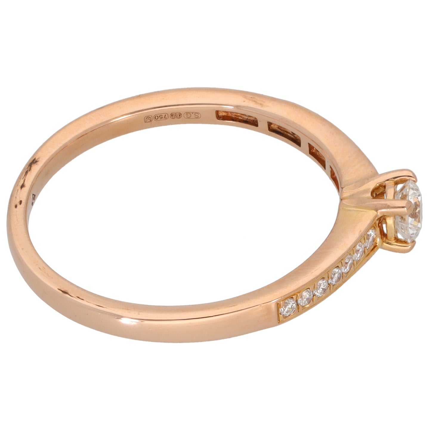 18ct Rose Gold 0.33ct Diamond Solitaire Ring With Accent Stones Size R