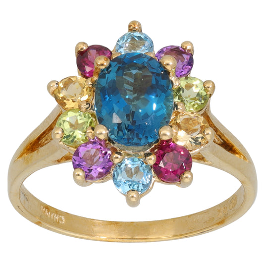 9ct Gold Topaz, Amethyst, Garnet, Citrine & Peridot Dress/Cocktail Ring Size P