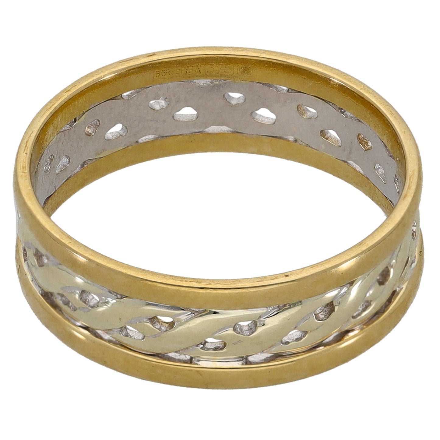 9ct Bi-Colour Gold Patterned Wedding Ring Size O