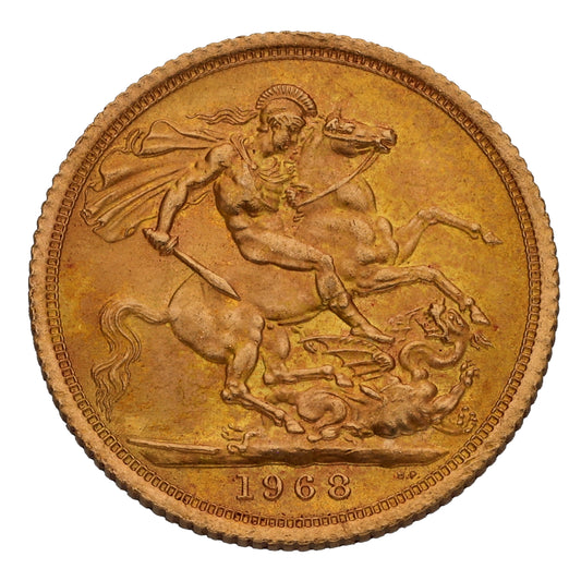 22ct Gold Queen Elizabeth II Full Sovereign Coin 1968