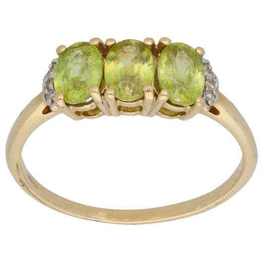 9ct Gold Sphene & 0.03ct Diamond Dress/Cocktail Ring Size P