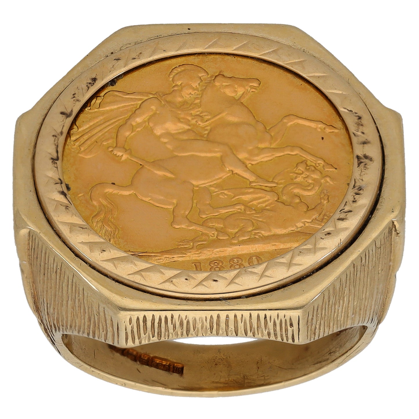 9ct Gold Full Sovereign Coin Ring Size T