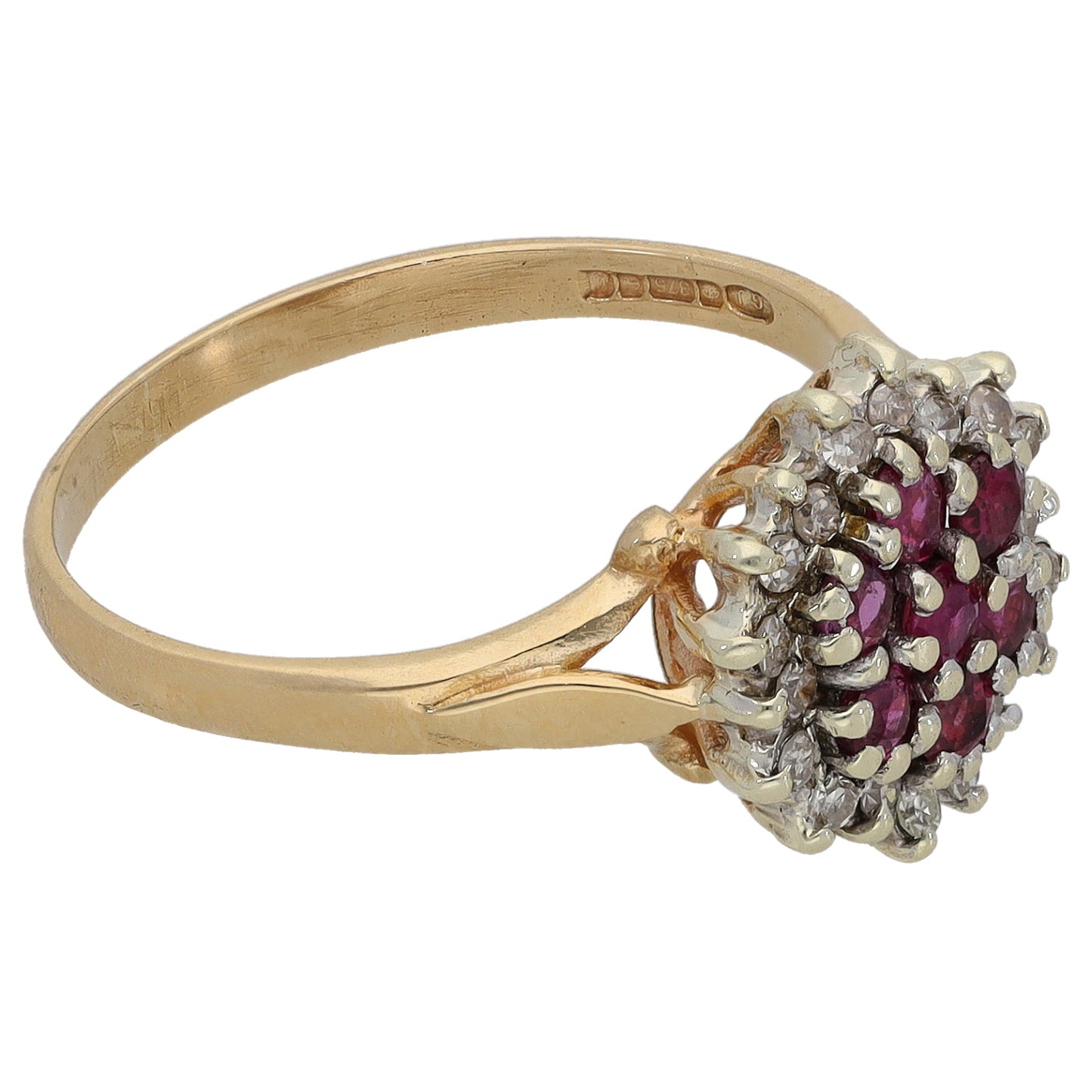 9ct Gold Ruby & 0.18ct Diamond Dress/Cocktail Ring Size K