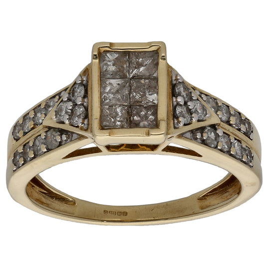 9ct Gold 1.04ct Diamond Cluster Ring Size L