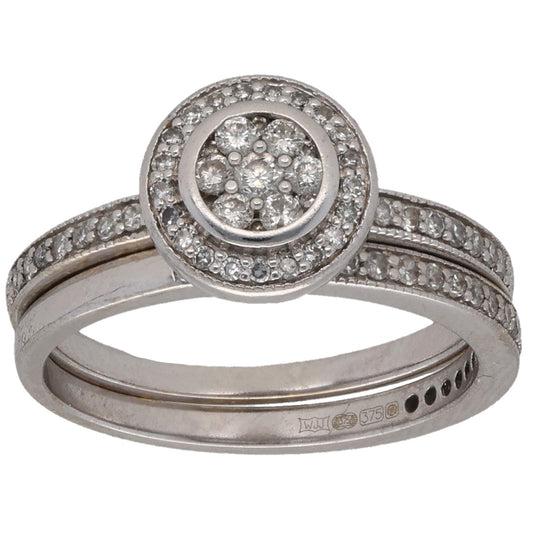 9ct White Gold 0.69ct Diamond Halo & Half Eternity Ring Set Size N