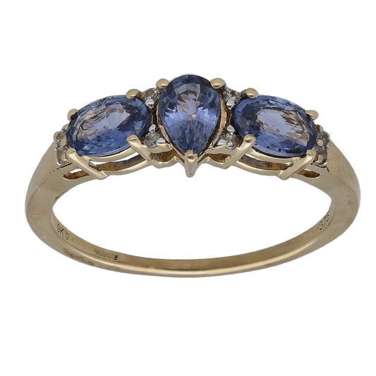 9ct gold sapphire and diamond half-eternity ring with three oval blue stones