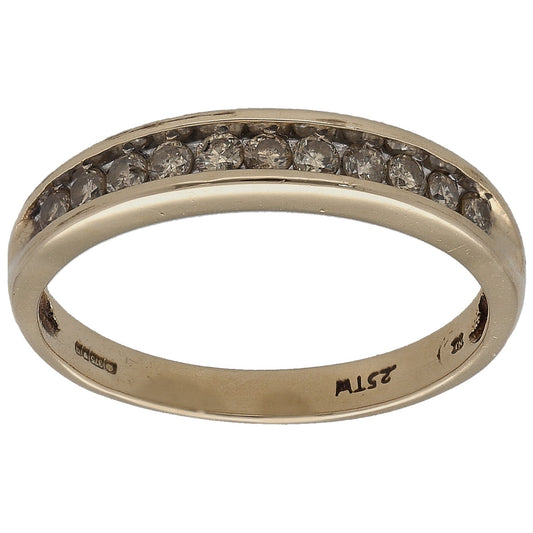 9ct gold half eternity ring with round-cut diamond bezel stones