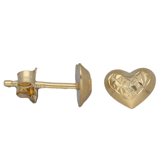 New 9ct Gold Diamond Cut Heart Stud Earrings