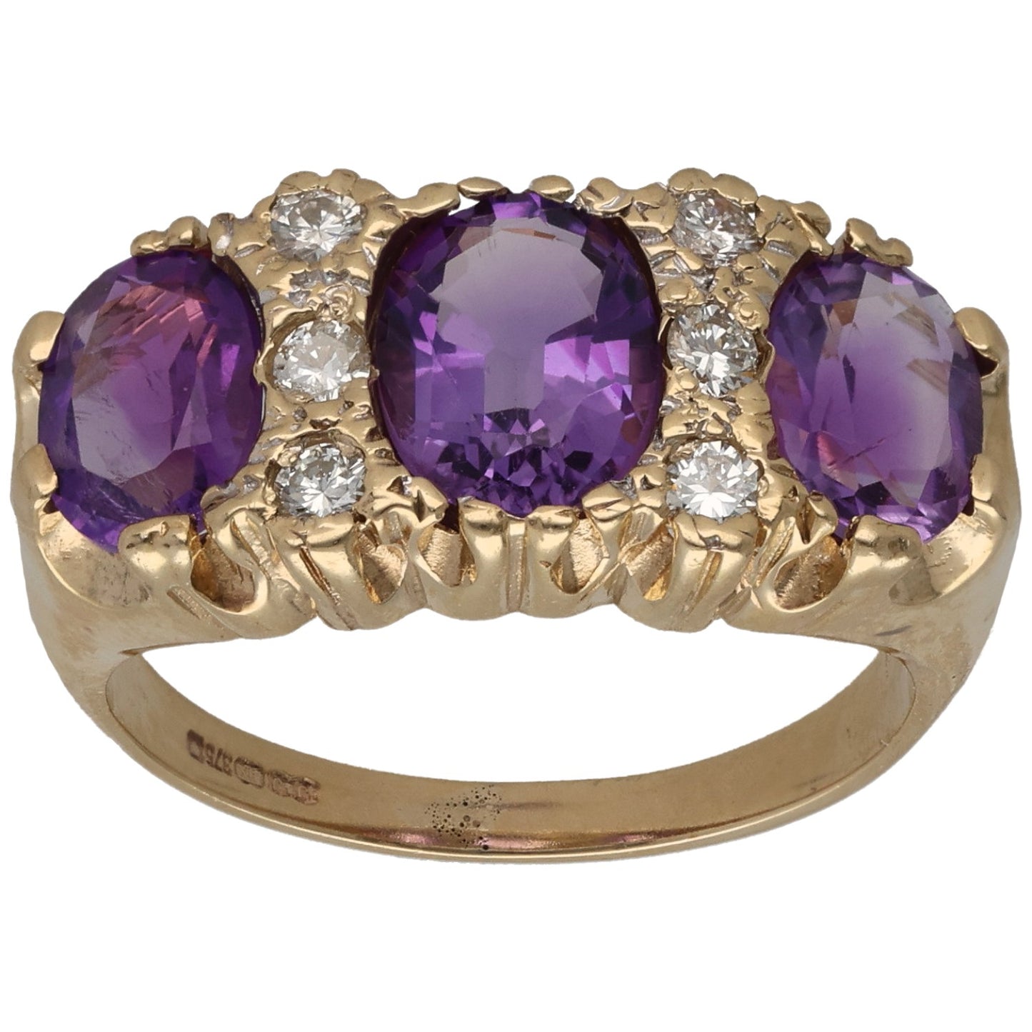 9ct Gold Amethyst & 0.18ct Diamond Dress/Cocktail Ring Size M