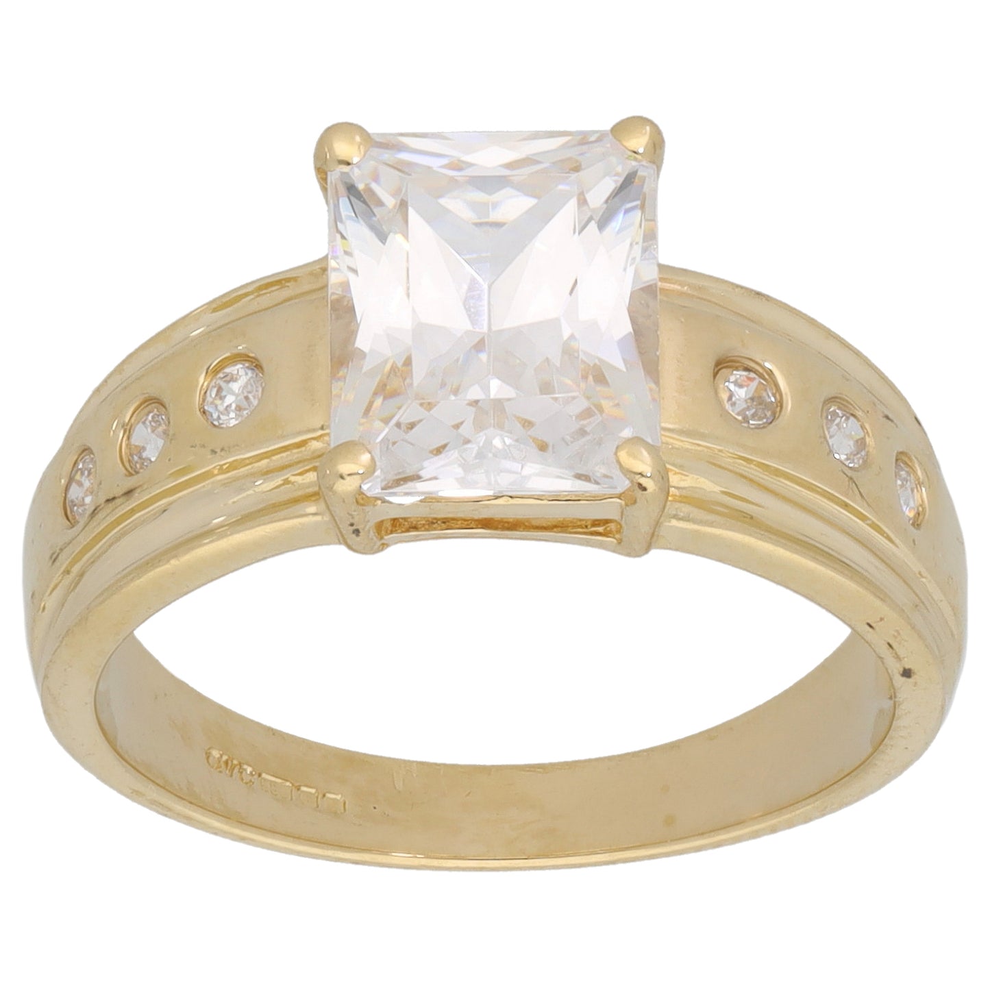 14ct Gold Cubic Zirconia Single Stone Ring with Accent Stones Size O