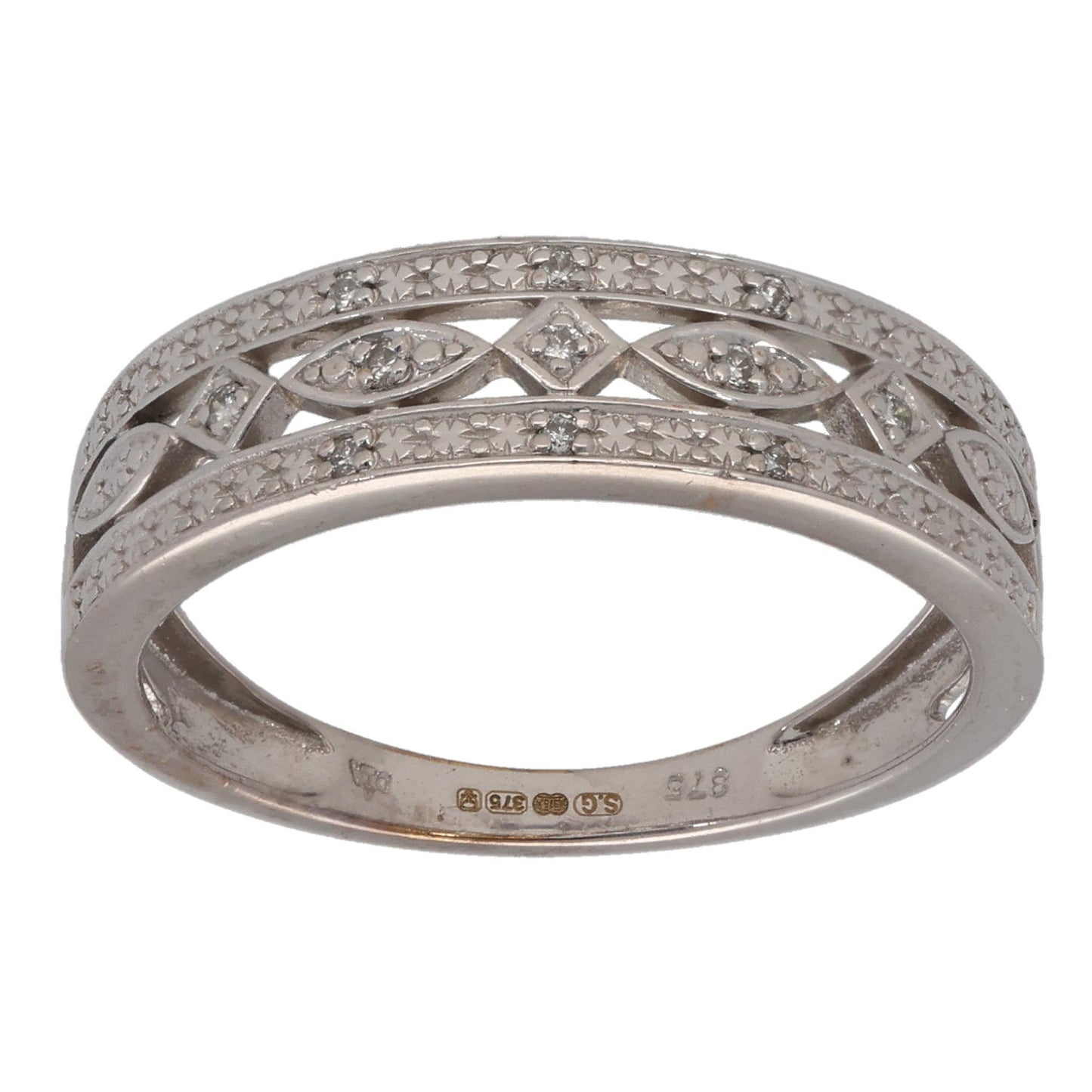 9ct White Gold 0.055ct Diamond Alternative Ring Size M