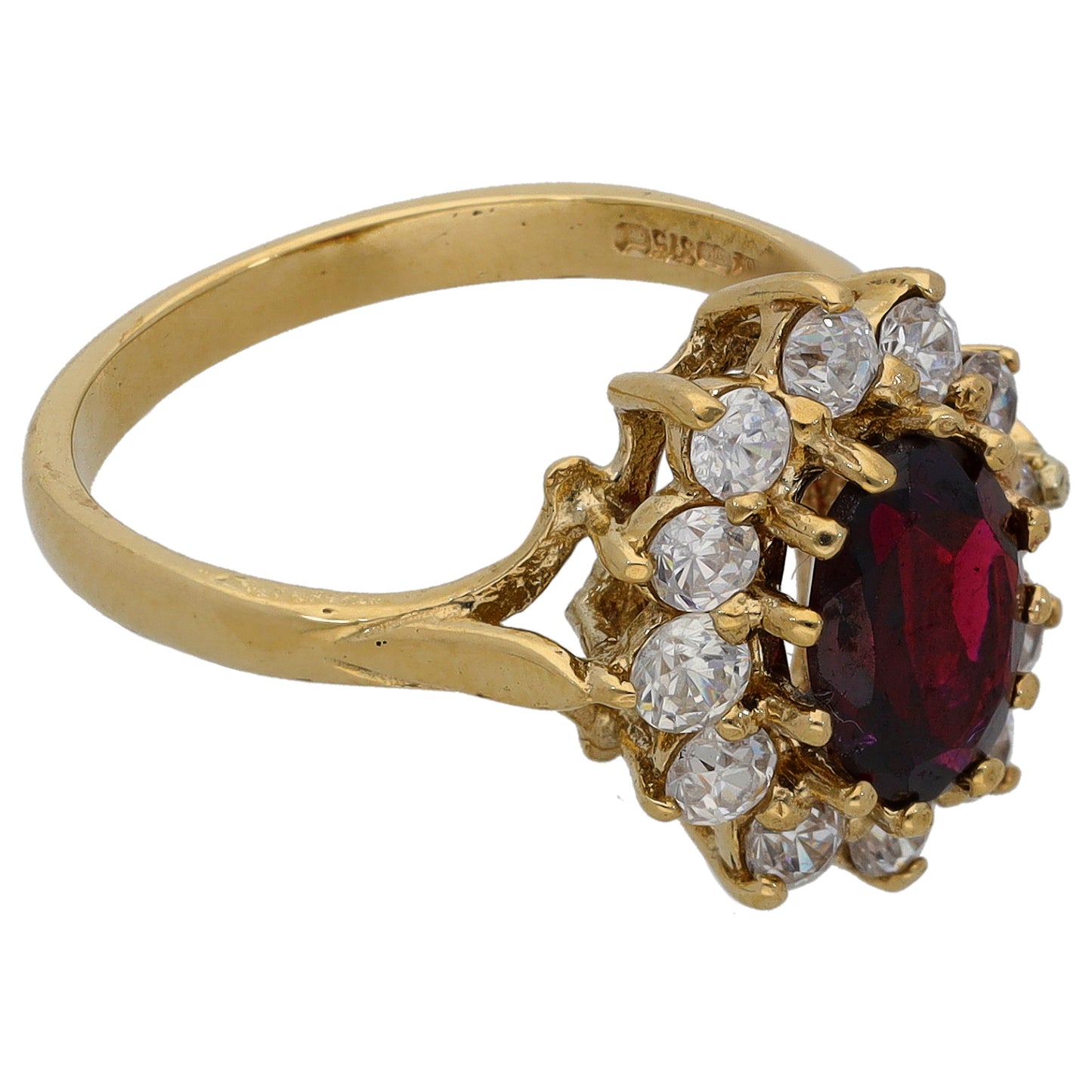 9ct Gold Garnet & Cubic Zirconia Dress/Cocktail Ring Size L