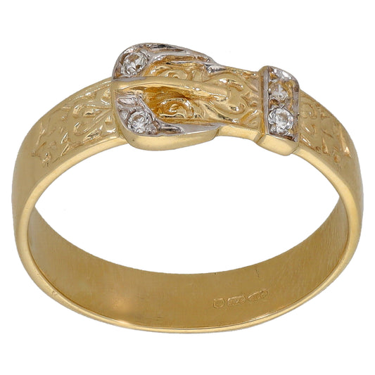 9ct Gold Cubic Zirconia Buckle Ring Size N