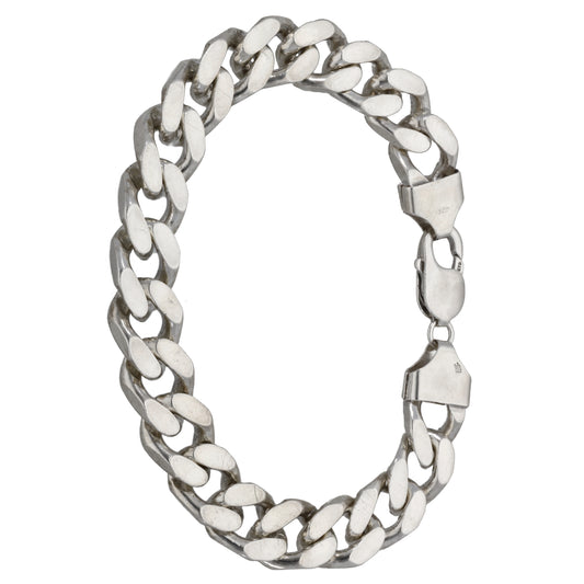 Sterling silver curb bracelet with chunky interlocking chain links, oval link pattern