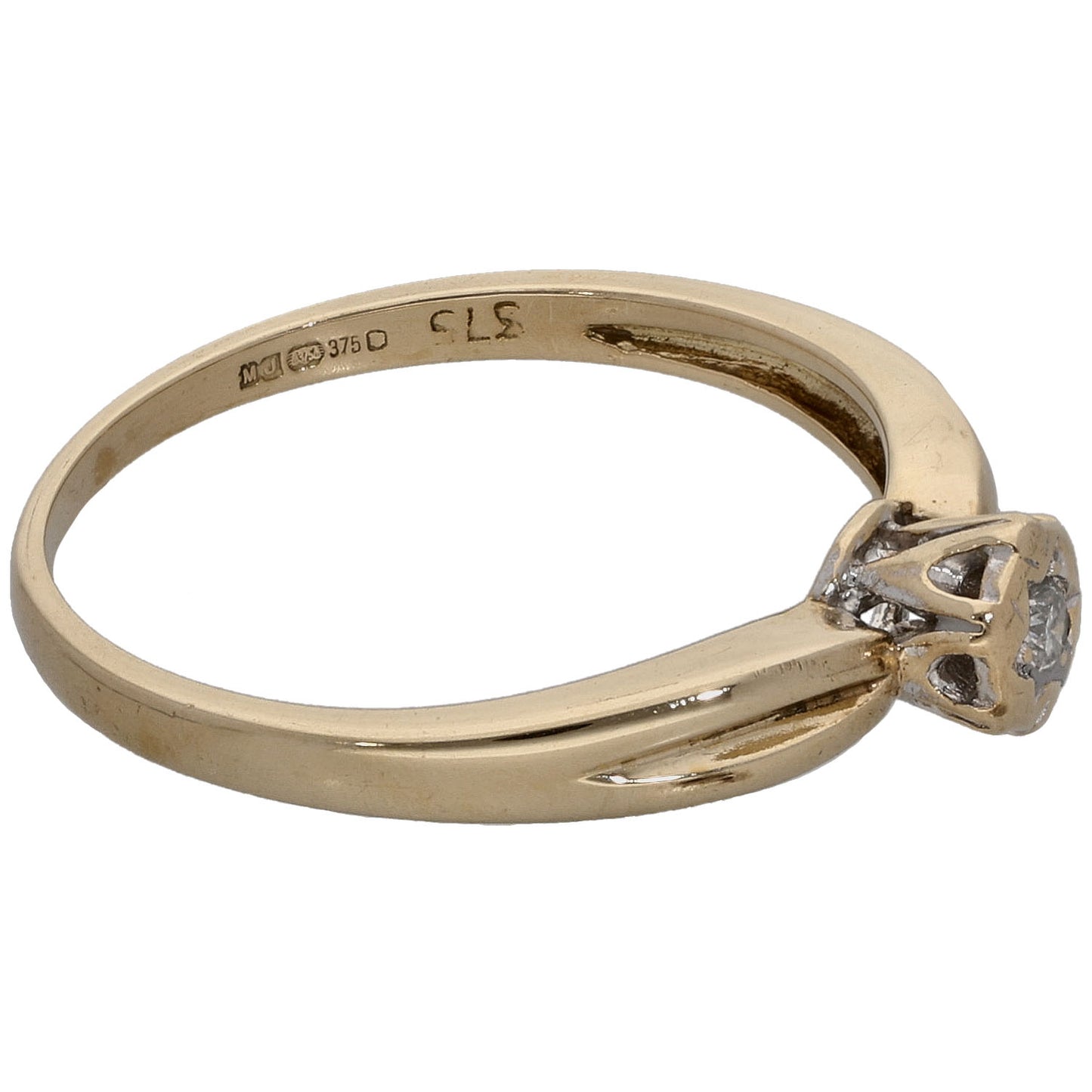 9ct Gold 0.05ct Diamond Solitaire Ring Size O