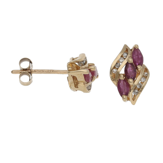 9ct Gold Ruby & 0.16ct Diamond Dress/Cocktail Earrings