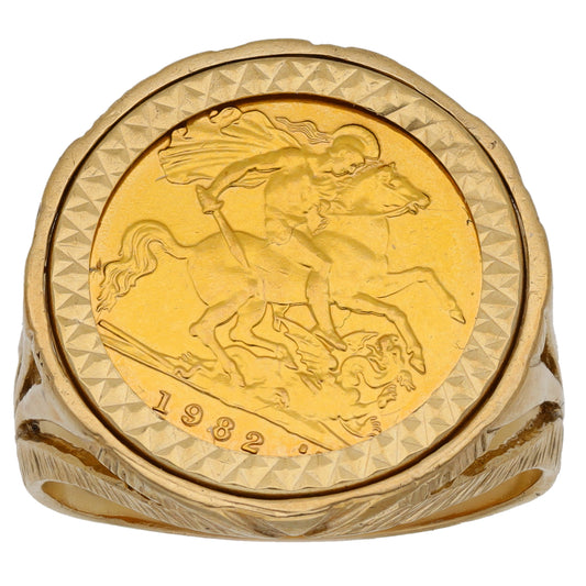 9ct Gold Half Sovereign Coin Ring Size Y