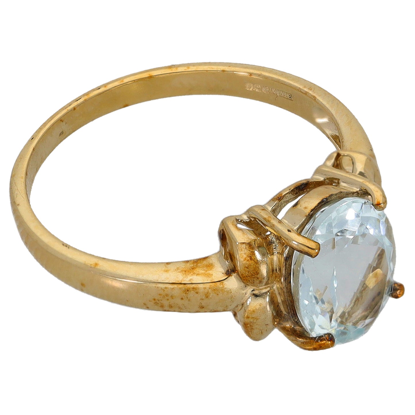 9ct Gold Aquamarine Single Stone Ring Size N