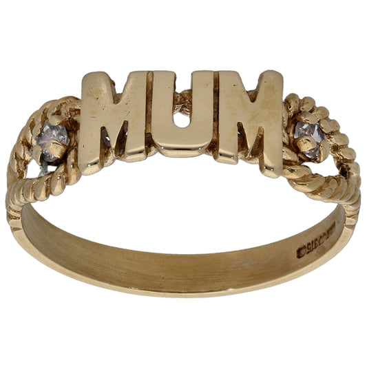 9ct Gold Cubic Zirconia Mum/Mother Ring Size S