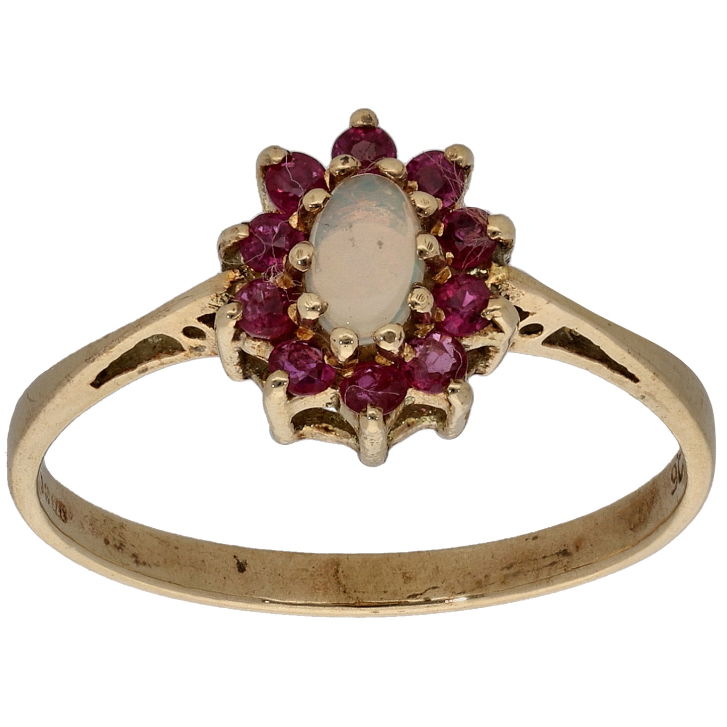 9ct Gold Opal & Ruby Dress/Cocktail Ring Size R