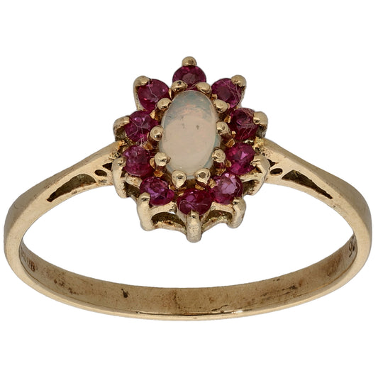 9ct Gold Opal & Ruby Dress/Cocktail Ring Size R