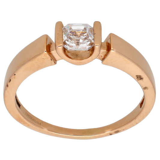 14ct Rose Gold Cubic Zirconia Single Stone Ring with Accent Stones Size K