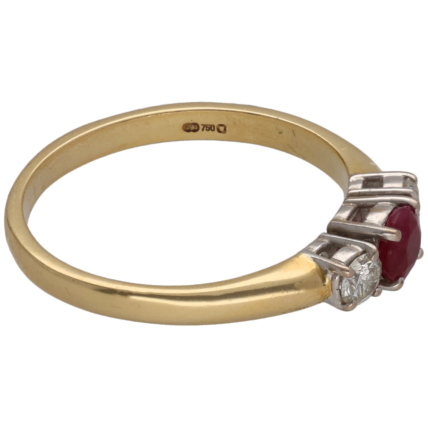 18ct Gold Ruby & 0.20ct Diamond Trilogy Ring Size N