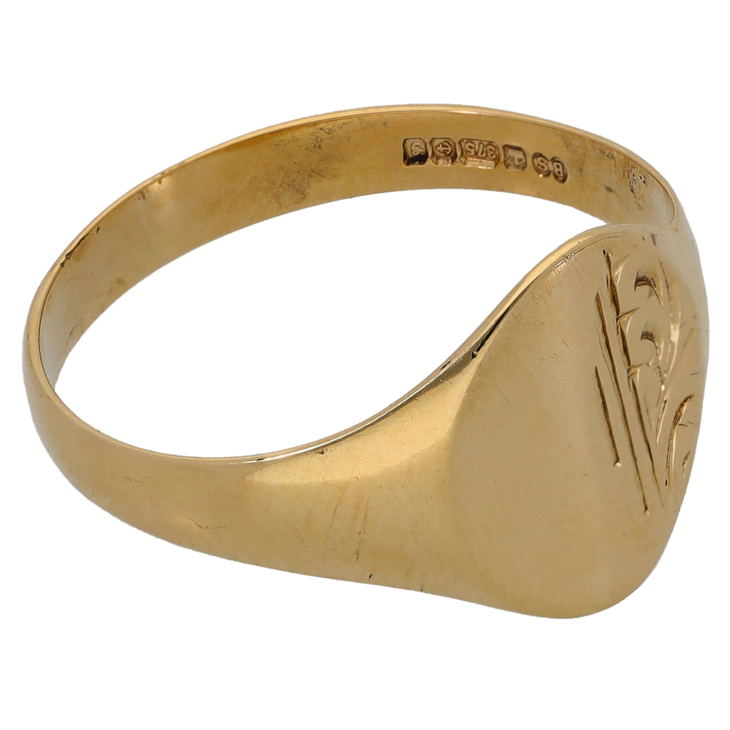 9ct Gold Patterned Signet Ring Size Y