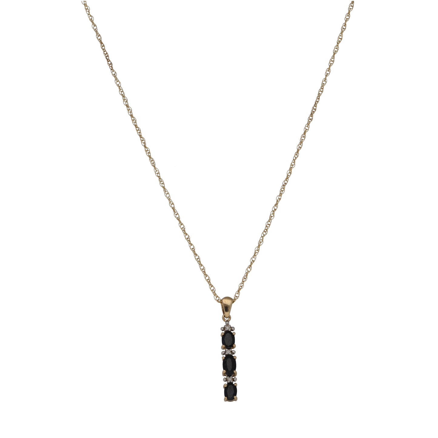 9ct Gold 0.015ct Diamond & Sapphire Three Stone Pendant With Chain