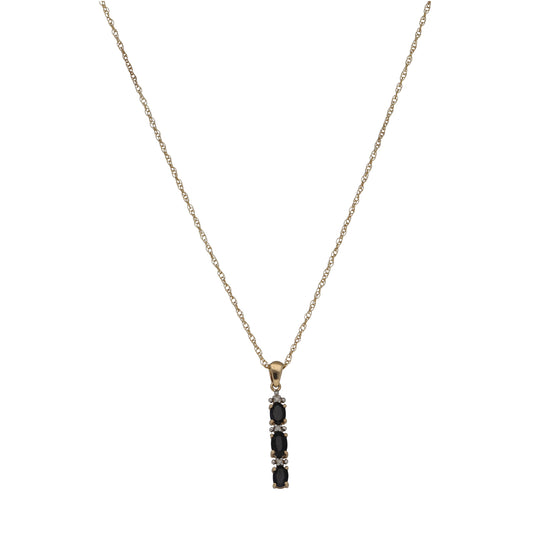 9ct Gold 0.015ct Diamond & Sapphire Three Stone Pendant With Chain