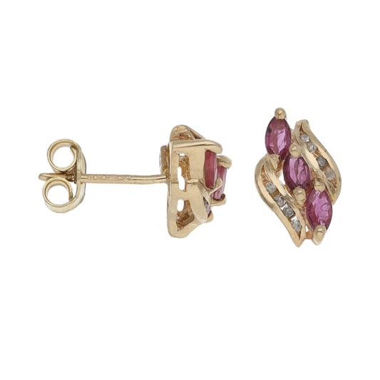 9ct Gold Ruby & 0.16ct Diamond Dress/Cocktail Earrings