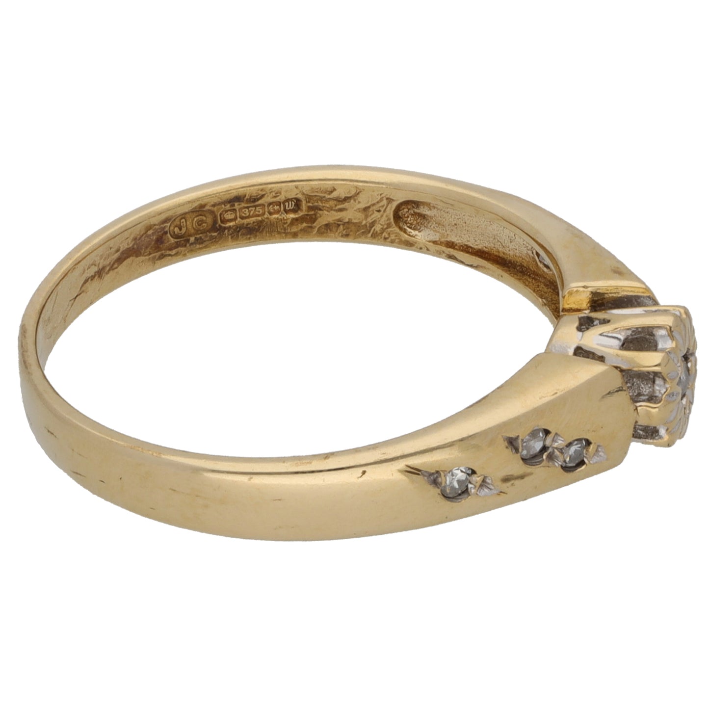 9ct Gold 0.07ct Diamond Solitaire Ring With Accent Stones Size N