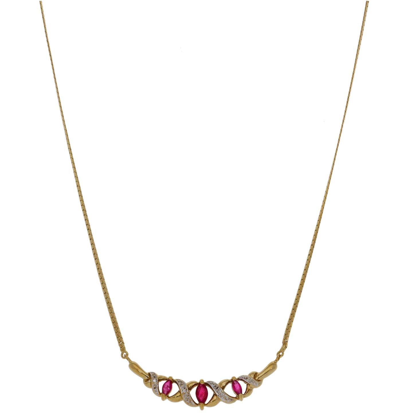 9ct Gold Ruby & 0.02ct Diamond Fancy Necklace 14"