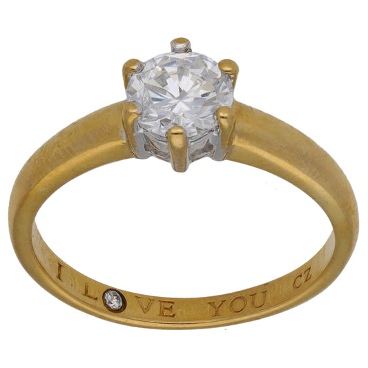 9ct Gold Cubic Zirconia Solitaire Ring Size N
