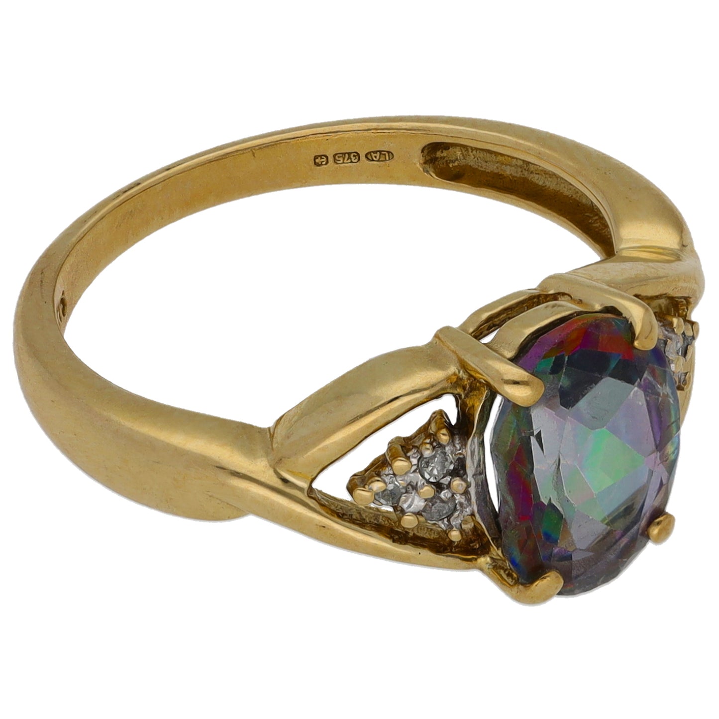 9ct Gold Coated Topaz & 0.03ct Diamond Single Stone Ring With Accents Size M