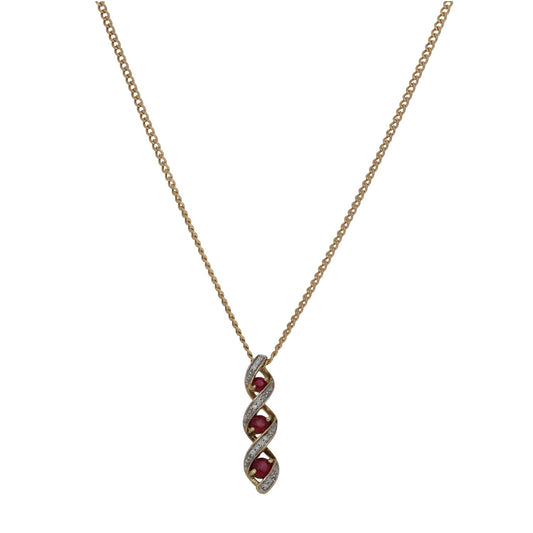 9ct Gold Ruby & 0.06ct Diamond Dress/Cocktail Pendant With Chain