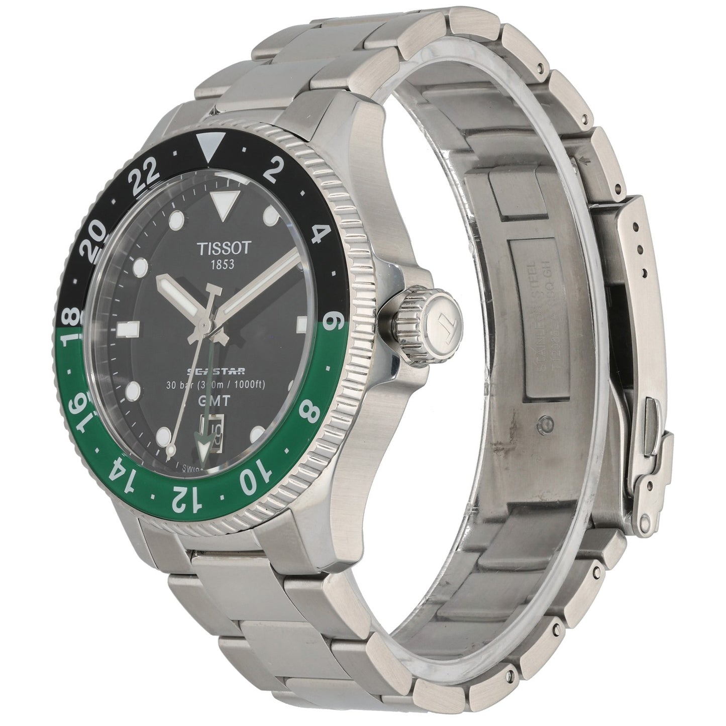 Tissot Seastar 1000 GMT T120852A, black dial, green and black GMT bezel, stainless steel