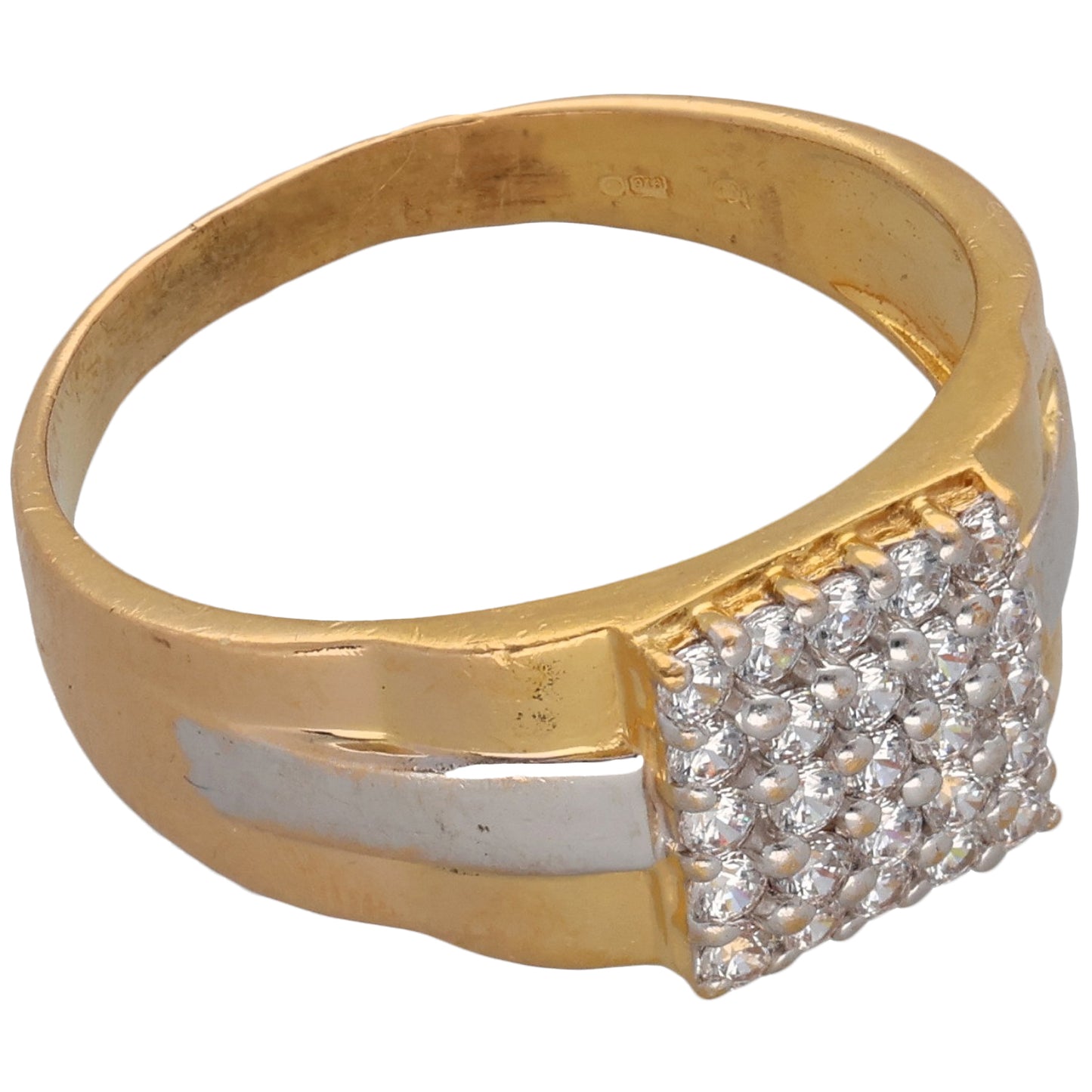 22ct Bi-Colour Gold Cubic Zirconia Patterned Signet Ring Size V