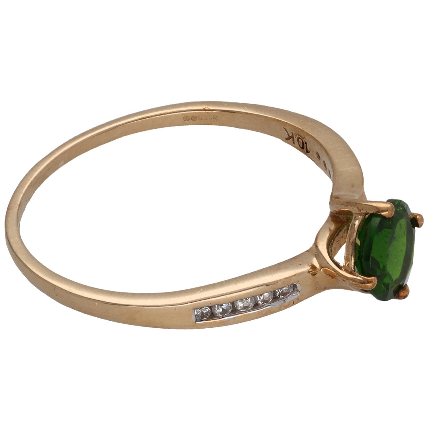 9ct Gold Diopside & Imitation Gems Single Stone Ring With Accents Size S