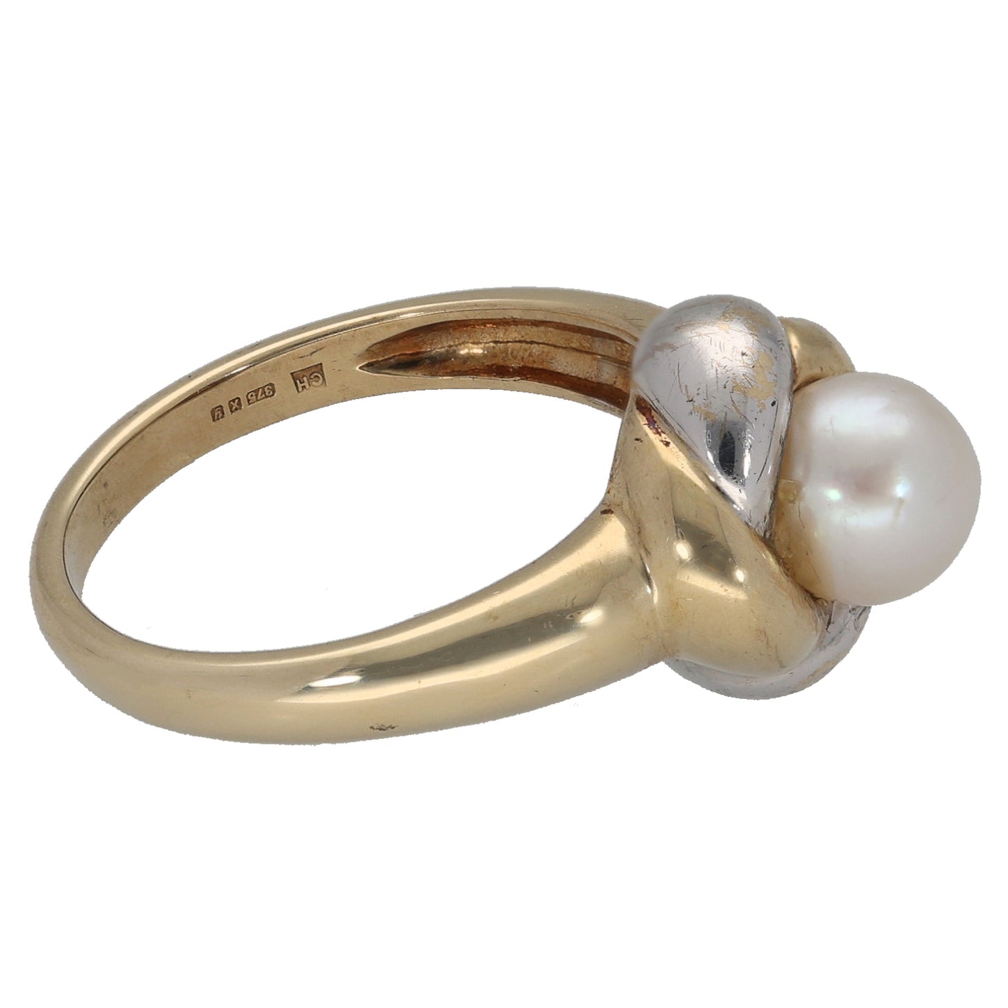 9ct Bicolour Gold Cultured Pearl Single Stone Ring Size M