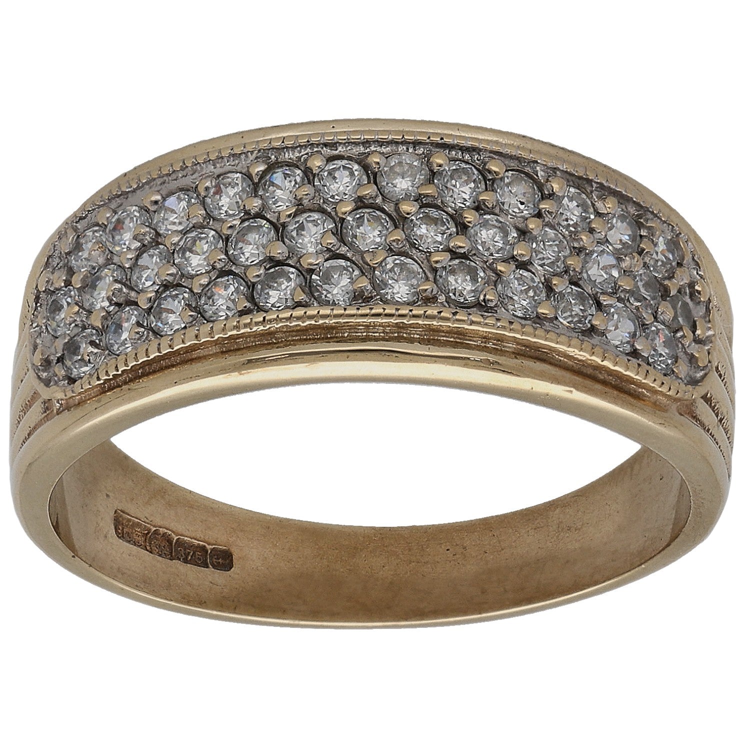 9ct gold CZ cocktail ring with pavé-set clear stones