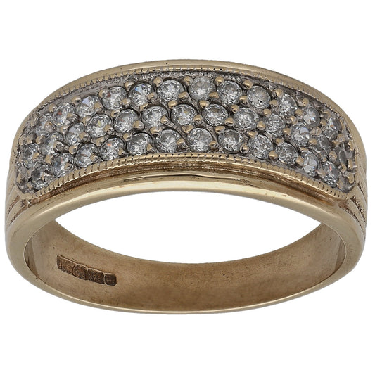 9ct gold CZ cocktail ring with pavé-set clear stones
