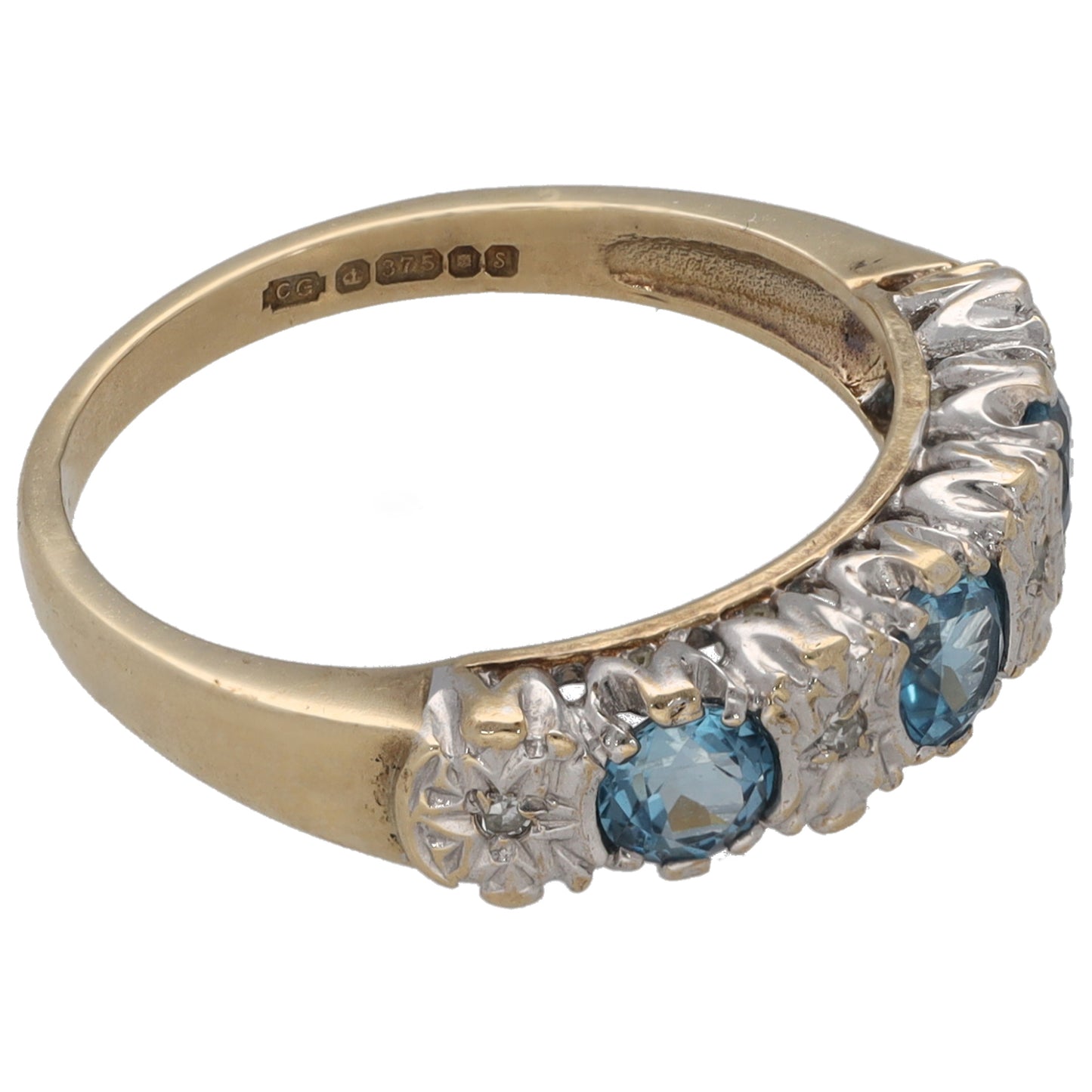 9ct Gold 0.02ct Diamond & Topaz Half Eternity Ring Size K