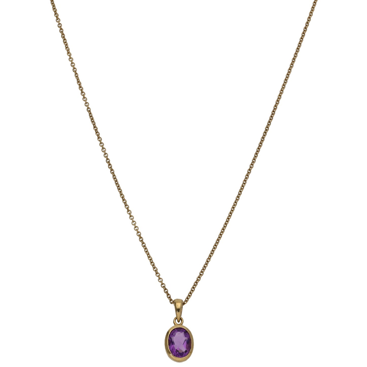 9ct Gold Amethyst Single Stone Pendant With Chain