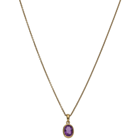 9ct Gold Amethyst Single Stone Pendant With Chain