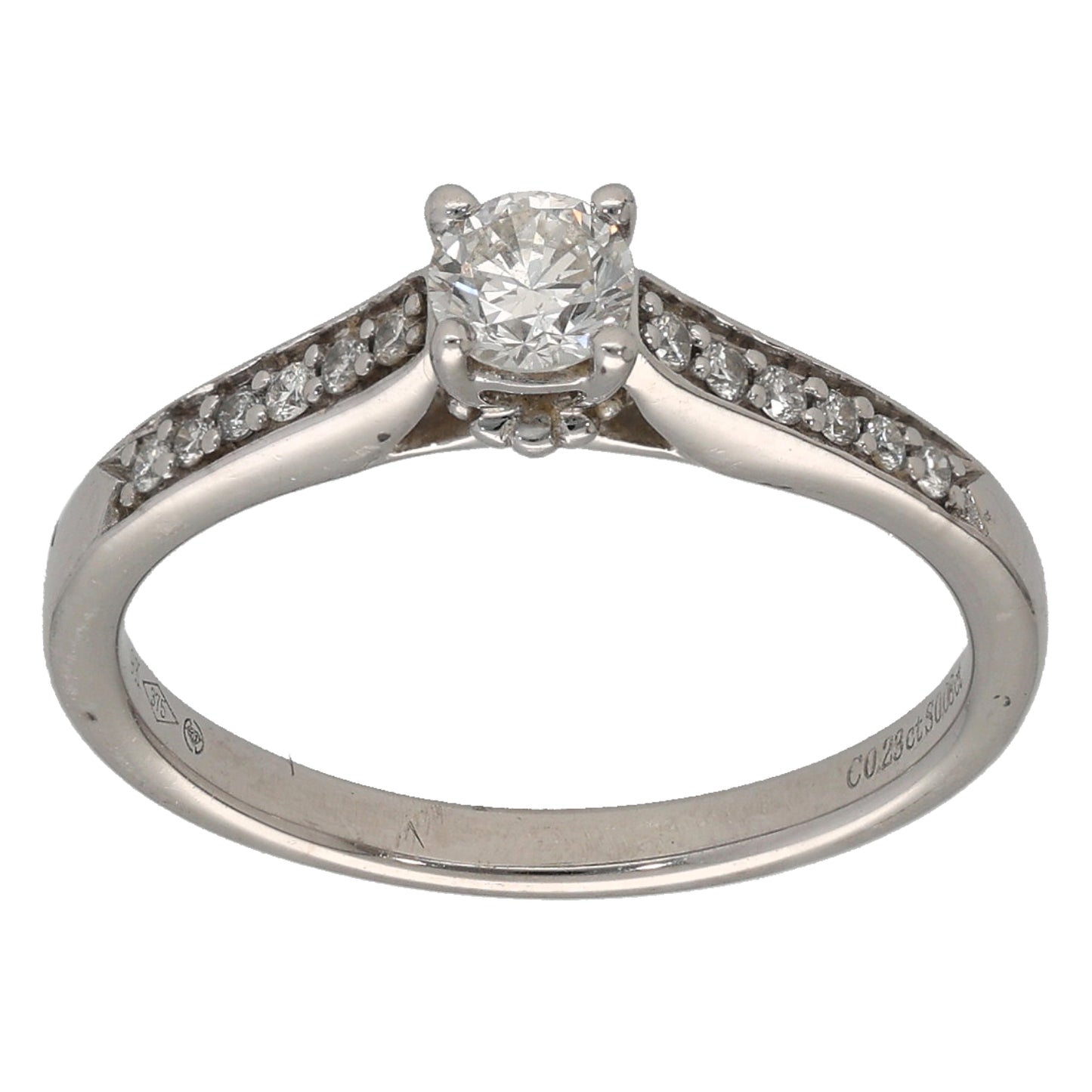 9ct White Gold 0.31ct Diamond Solitaire Ring With Accent Stones Size L